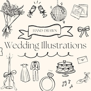 Hochzeit Illustrationen | Handgezeichnete Hochzeits-Icons, Braut Illustrationen, Hochzeits-Planer Icons, Hochzeit Instagram Highlight Cover