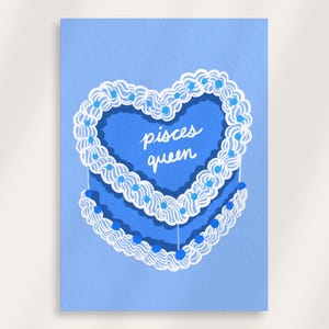 Verjaardagskaart koningin Vissen | Vintage harttaart afdrukbare kaart, verjaardagskaart vissen, verjaardagskaart sterrenbeeld, instant digitale download