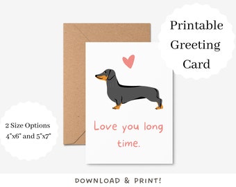 Tarjeta de felicitación Dachshund divertida / Descarga digital / Tarjeta de perro imprimible / Tarjeta de cumpleaños linda para los amantes de los perros / Tarjeta de felicitación del perro Weiner