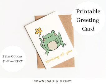 Thinking Of You Frog Card | Instant Digital Download, Printable Greeting Card | Funny Cute Animal Greeting Card | Frog Flower | Blank Inside