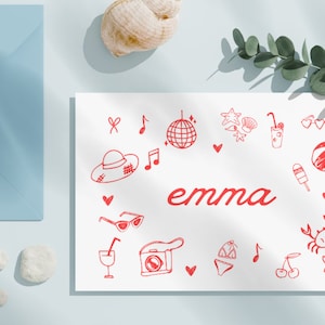 Tarjetas de despedida de soltera con temática playera retro / Tarjetas de despedida de soltera personalizables imprimibles / Plantilla Canva / Tarjetas de agradecimiento divertidas para fiestas en la playa