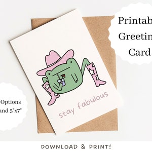 Carte de grenouille de cowboy rose imprimable | Téléchargement numérique, carte de vœux vierge amusante pour meilleur ami, maman, anniversaire, fête, bottes de cowgirl, amusement