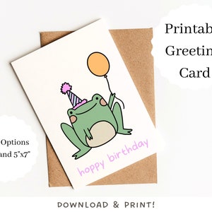 Carte d'anniversaire imprimable grenouille | Téléchargement numérique, carte de voeux drôle d'animal mignon | Carte pour amoureux des animaux, carte d'anniversaire crapaud, carte vierge