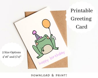 Carte d'anniversaire imprimable grenouille | Téléchargement numérique, carte de voeux drôle d'animal mignon | Carte pour amoureux des animaux, carte d'anniversaire crapaud, carte vierge