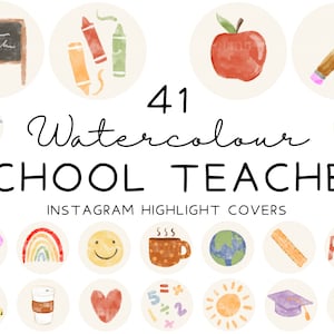 Watercolour School Teacher Instagram Highlight Covers | 41 Happy Simple Colourful Education Icons | Teachers, Principals, Students, Classes