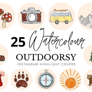 Watercolour Outdoor Instagram Highlight Covers | Minimalist Aesthetic| Social Media Icons| Camping, Adventure, Travel, Hiking, RV, Mountains