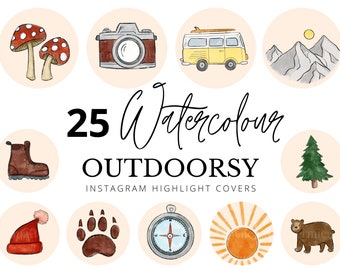 Watercolour Outdoor Instagram Highlight Covers | Minimalist Aesthetic| Social Media Icons| Camping, Adventure, Travel, Hiking, RV, Mountains