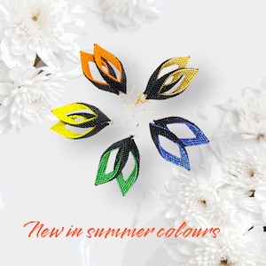 Peyote folded leaf earrings handmade in &quot;AMAZING SUMMER COLOURS&quot;