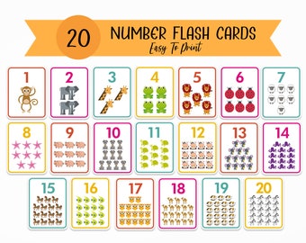 Numbers Flash Cards, Preschool Counting Flash Cards, Count and Clip, Number Cards 1-20, Montessori Flash Cards, Instant Download