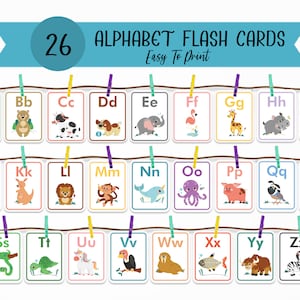 26 Printable Animal Alphabet Flash Cards, Classroom Decor, Toddlers Preschool Early Learning Resource, Nursery Decor, Digital Download image 1