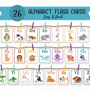 26 Printable Animal Alphabet Flash Cards, Classroom Decor, Toddlers Preschool Early Learning Resource, Nursery Decor, Digital Download image 1