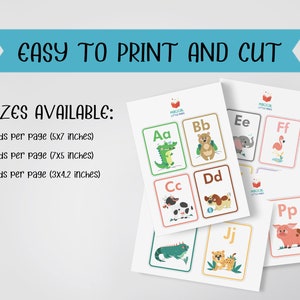 26 Printable Animal Alphabet Flash Cards, Classroom Decor, Toddlers Preschool Early Learning Resource, Nursery Decor, Digital Download image 2
