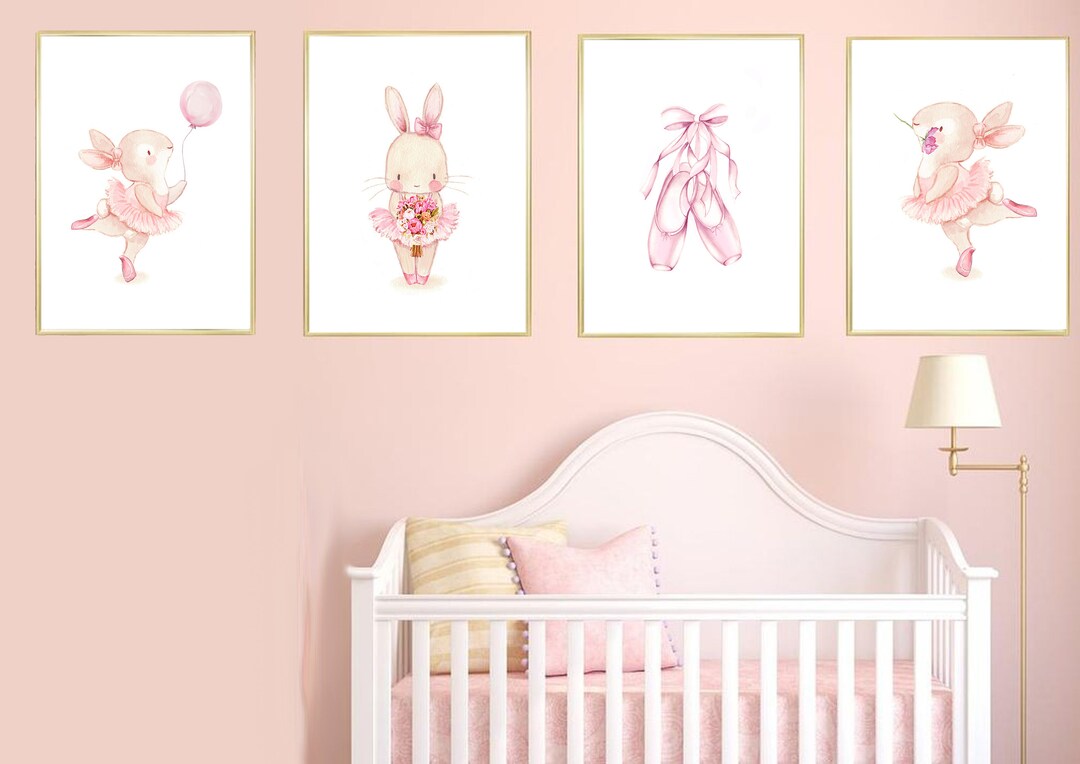 Set of 4 Dancing Ballerina Bunny Nursery Wall Décor Wall Art Digital