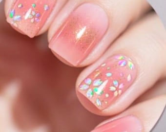 Spring Blossom Sparkle Gel Nail Polish Strips: No UV Light Needed-  Non-Toxic