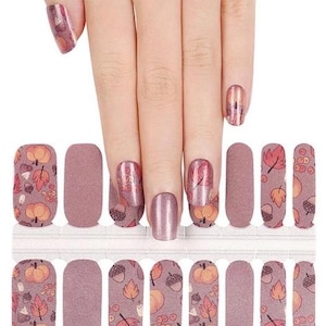Pumpkins and Fall Leaves Nail Wraps, 100% Nail Polish Strips, Nail Stickers.