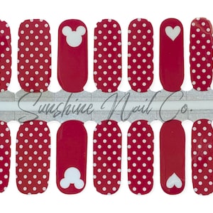 Red Polka Dot Mouse Nail Wraps, 100% Nail Polish Stickers, Non-Toxic Nail Strips