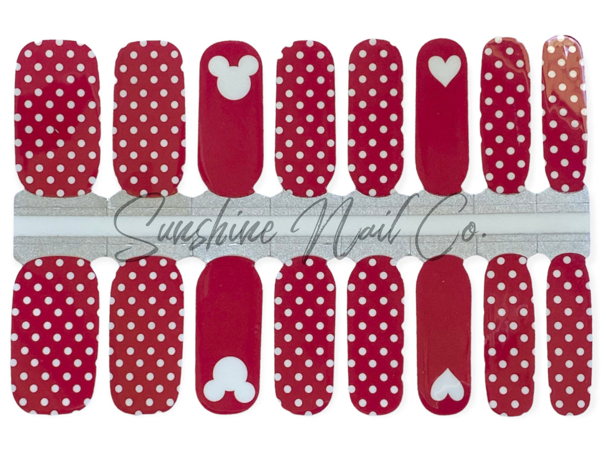 Red Polka Dot Mouse Nail Wraps, 100% Nail Polish Stickers, Non-Toxic Nail Strips