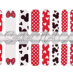 KIDS Polka dots and bows Mouse Nail Wraps, 100% Nail Polish Stickers, Non-Toxic Nail Strips.