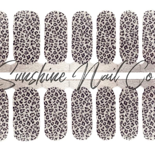 Cheetah | Leopard Silver Shimmer Nail Wraps, 100% Nail Polish Stickers, Non-Toxic Nail Strips