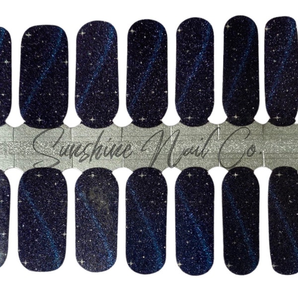 Midnight Blue Skies Shimmer Nail Wraps, 100% Nail Polish Stickers, Non-Toxic Nail Strips