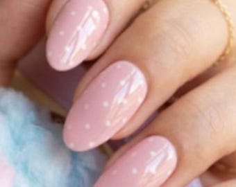 Pale Pink and White Dots- Gel Nail Polish Strips- No UV required.