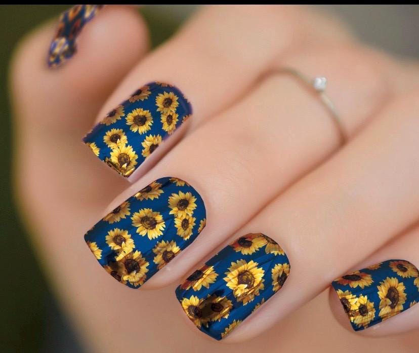 Sunflower Symphony Metallic Nail Wraps, 100% Nail Polish Strips, Nail Stickers.