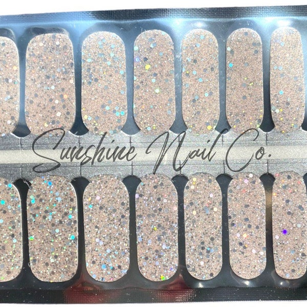 Champagne Glitter Bomb 100% Nail Polish Wraps, Nail Strips, Nail Stickers. Free set with purchase of 3 or more!