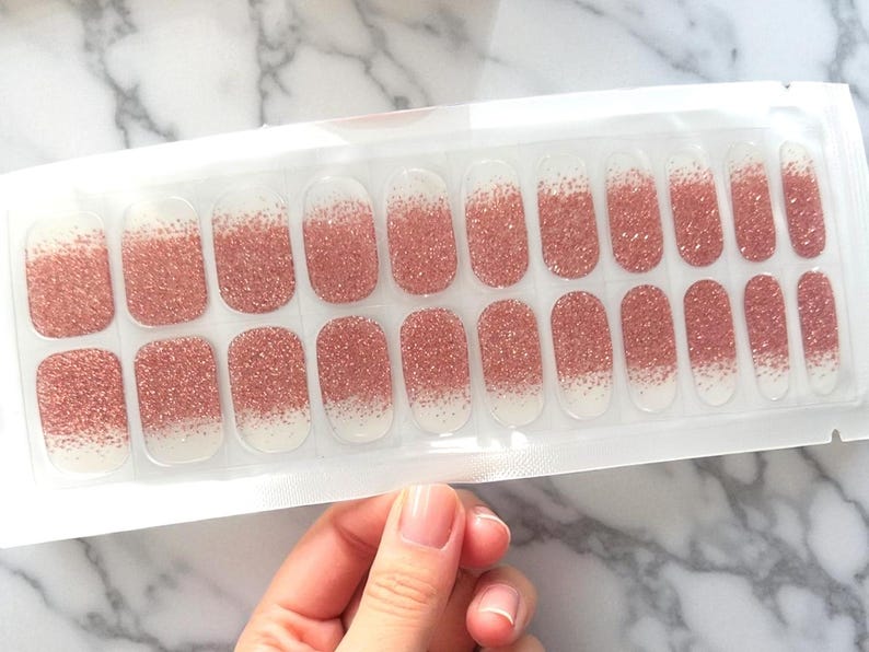 Rose Gold Glitter Fade Gel Nail Polish Strips: No UV Light image 2