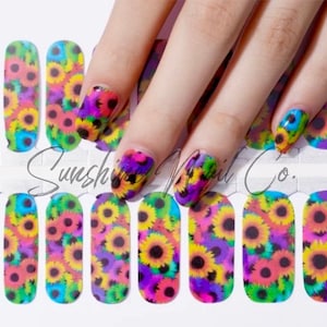 Rainbow Sunflower Nail Wraps, 100% Nail Polish Stickers, Non-Toxic Nail Strips
