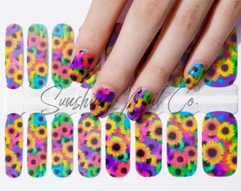Rainbow Sunflower Nail Wraps, 100% Nail Polish Stickers, Non-Toxic Nail Strips