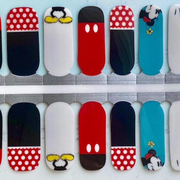 Pegatinas para uñas con diseño de la pareja de ratones favoritos, tiras de esmalte de uñas 100%, adhesivos para uñas.