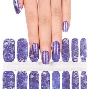 Midnight Snowflakes Christmas Nail Wraps, 100% Nail Polish Stickers, Non-Toxic Nail Strips