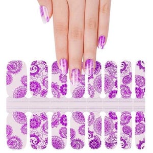 Purple Mandala Nail Wraps, 100% Nail Polish Stickers, Non-Toxic Nail Strips