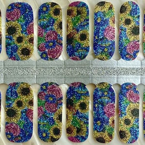 Sunflowers and Roses Shimmer Nail Wraps, 100% Nail Polish Stickers, Non-Toxic Nail Strips