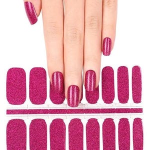 Dark Pink Sparkle Nail Wraps, 100% Nail Polish Stickers, Non-Toxic Nail Strips