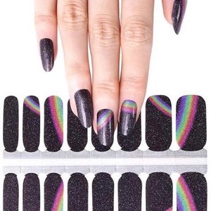 Rainbows and Black Shimmer Nail Wraps, 100% Nail Polish Strips, Nail Stickers.