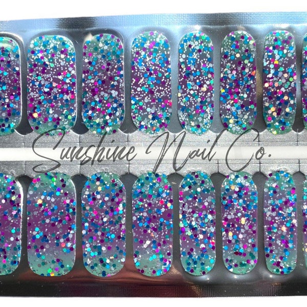 Turquoise Glitter Bomb 100% Nail Polish Wraps, Nail Strips, Nail Stickers. Free set with purchase of 3 or more!