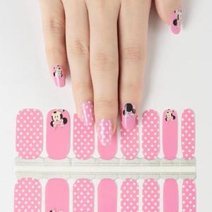 Pink Polka Dot Mouse Nail Wraps, 100% Nail Polish Stickers, Non-Toxic Nail Strips.