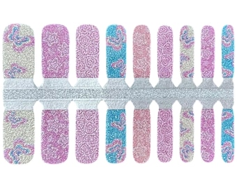 Kids Butterfly Kisses Glitter Nail Polish Strips: Non-Toxic Nail Wraps