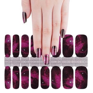 Magenta Cosmos Shimmer Nail Wraps, 100% Nail Polish Stickers, Non-Toxic Nail Strips