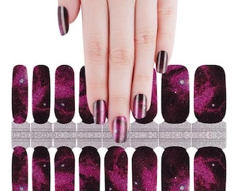 Magenta Cosmos Shimmer Nail Polish Strips: Non-Toxic Nail Wraps