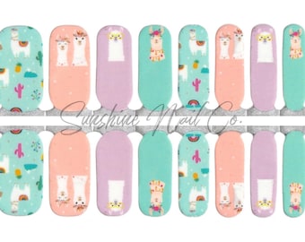 Kids Llama Party Nail Wraps: Non-Toxic Nail Polish Stickers