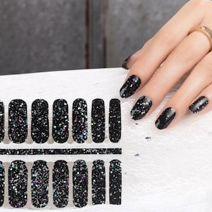 Multi Black Glitter Nail Polish Strips: Non-Toxic Nail Wraps