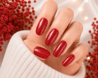 Red Glitter Nail Polish Strips, Non-Toxic Nail Stickers