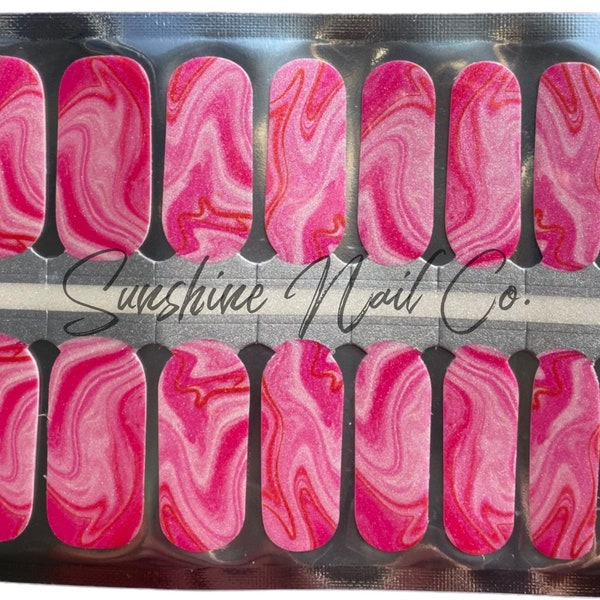 Shades of Pink Marble Nail Wraps, 100% Nail Polish Strips, Nail Stickers.
