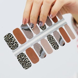 Leopard | Cheetah Shimmer Taupe Nail Wraps, 100% Nail Polish Stickers, Non-Toxic Nail Strips.