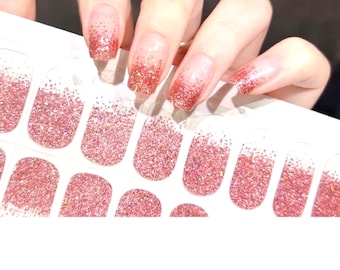 Rose Gold Glitter Fade Gel Nail Polish Strips: No UV Light