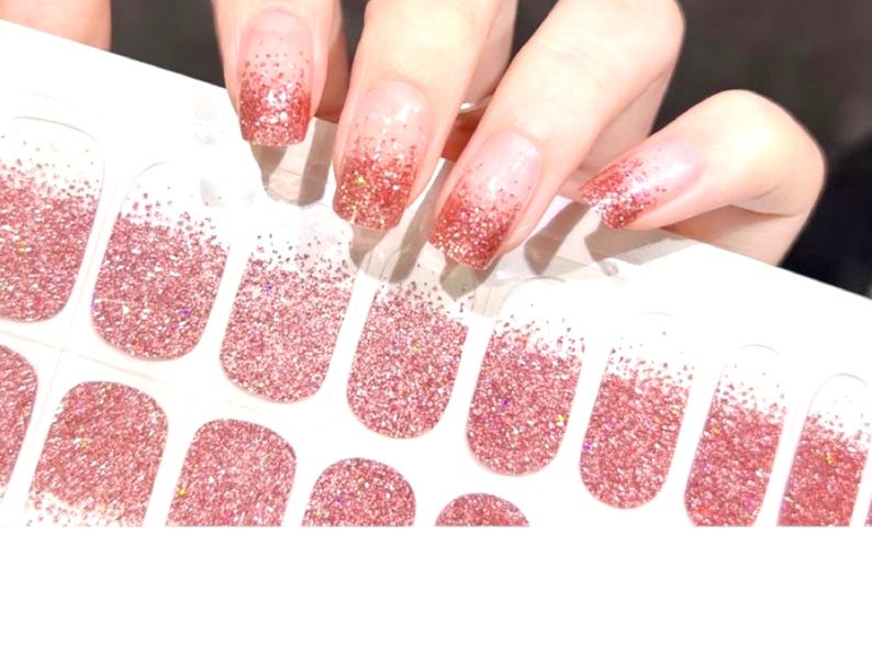 Rose Gold Glitter Fade Gel Nail Polish Strips: No UV Light image 1
