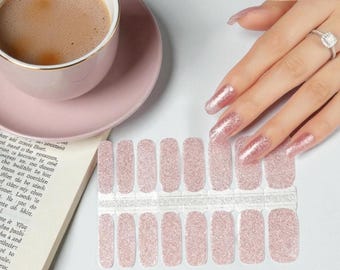 Pink Champagne Glitter Nail Polish Wraps: 100% Nail Stickers