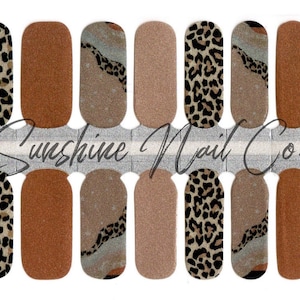 Leopard | Cheetah Shimmer Taupe Nail Wraps, 100% Nail Polish Stickers, Non-Toxic Nail Strips.
